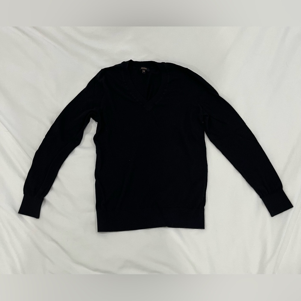 EUC quince lightweight cotton cashmere v neck sweater black XS